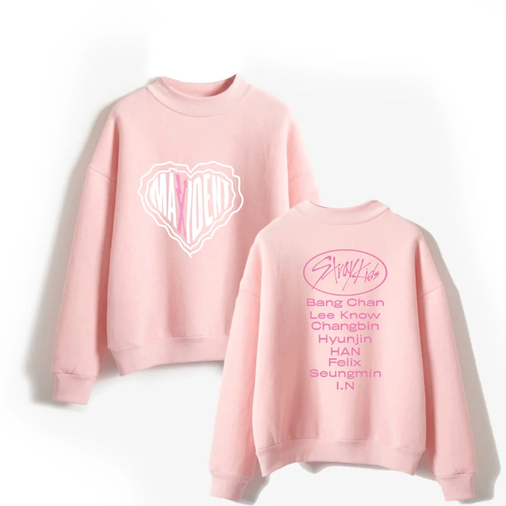 

2023 Hot Women Pullovers Stray Kids Sweatshirt SKZ Maxident Sweatshirt Turtle Neck Heart Version Limited Female Clothes