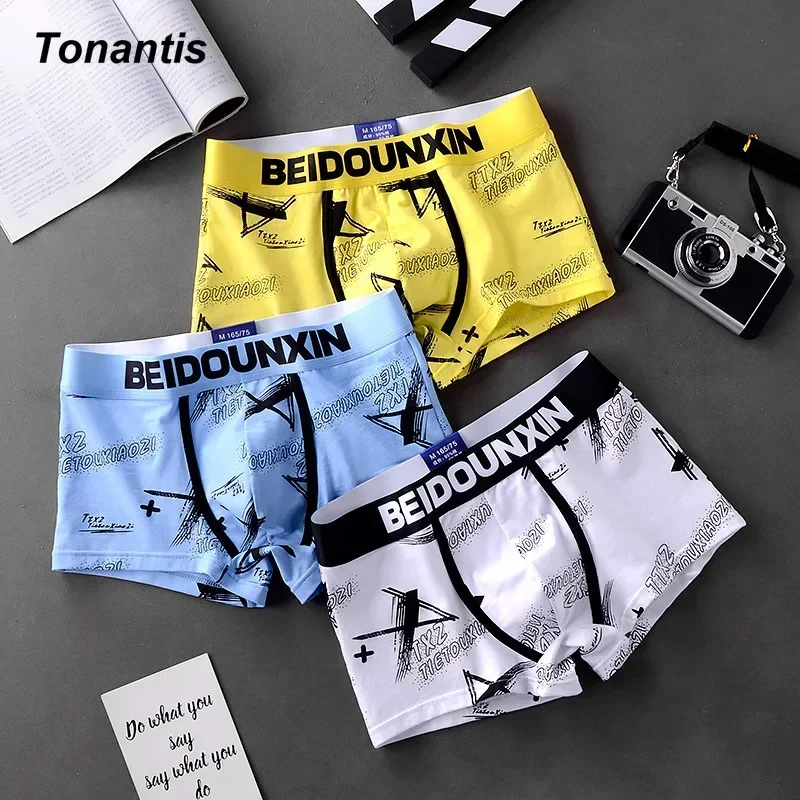 3Pcs Men's Panties Cotton Male Boxer Shorts Personality Printing Breathable Underwear Cuecas Calzoncillos Soft Man Underpants