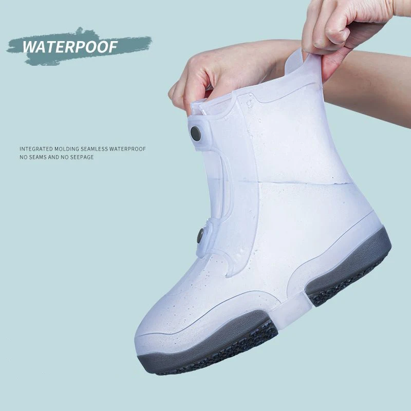 New Two Tone Shoe Covers Waterproof Overshoes Washable Anti Skid Shoe Covers With Button White Durable Shoe Covers Galoshes