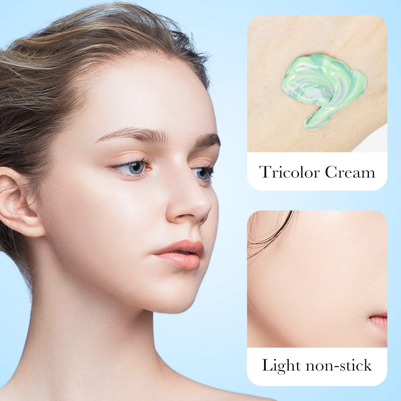 Face Makeup Primer Tri-color Cream Contour Color Isolation Waterproof Makeup Foundation Natural Base Cream 40g facial primer,makeup primer,makeup cream,makeup foundation