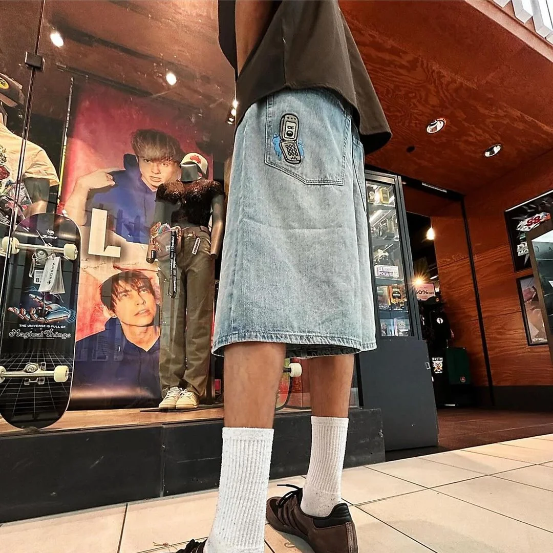 Y2K cartoon pattern printed shorts punk fashion simple sweatpants Harajuku hip-hop retro denim shorts summer jogging pants denim shorts summer jeans shorts
