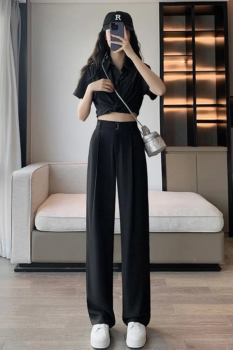 Suit Pants Women Office Casual Elegant Empire Loose Minimalist Pure Fashion Korean Style Trouser Ladies Summer Design Cozy Basic