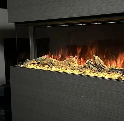 เตาผิงไฟฟ้าแบบฝังขนาด 100 นิ้ว ระดับไฮเอนด์ พร้อมฮีตเตอร์ในตัว ไฟ RGB โมเดิร์น แสงไฟแบบไฮบริด 3 ด้าน เหมาะสำหรับตกแต่งห้องนั่งเล่น 1