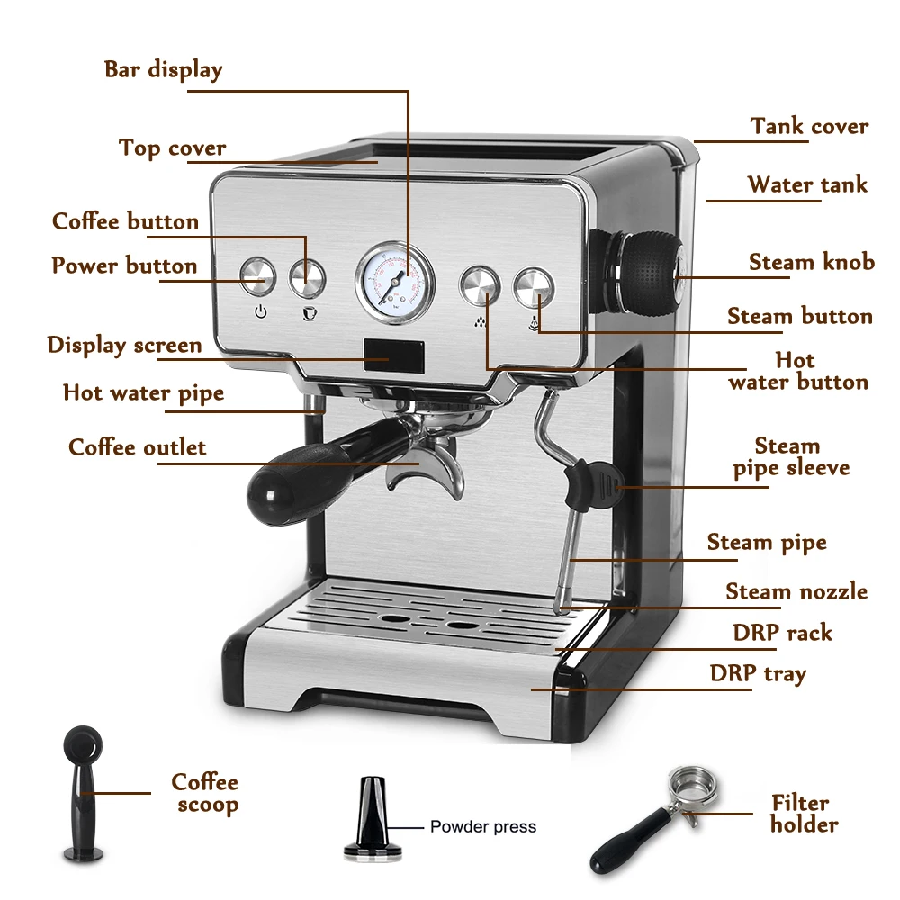 ITOP 15 Bar Italian Semi-Automatic Coffee Maker Cappuccino Milk