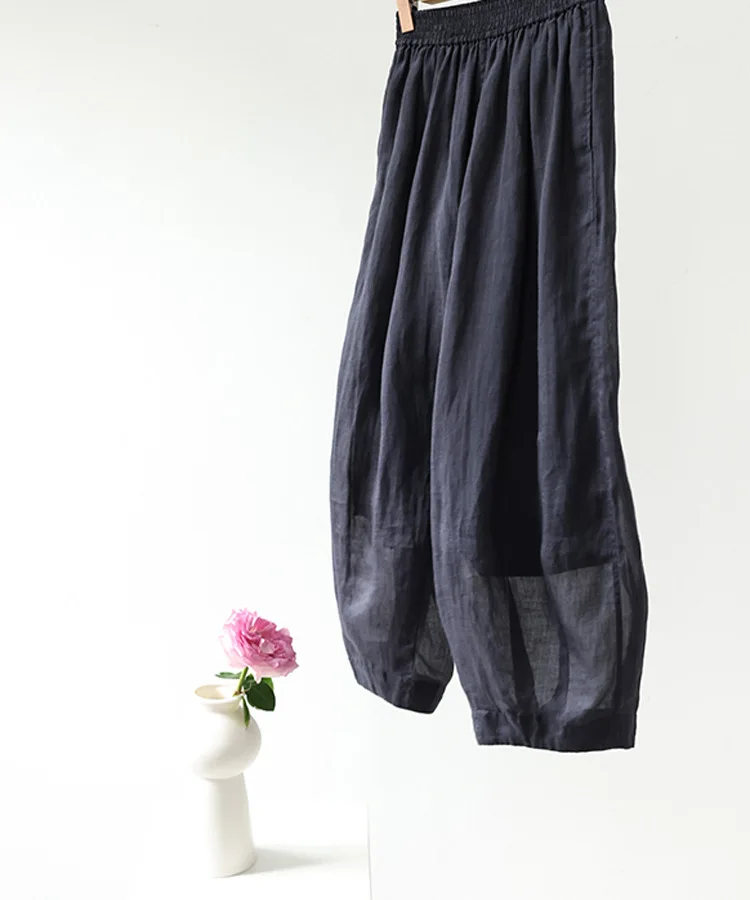

Pant Cotton and Linen Women Summer New Products 100% Fine Ramie Cool Casual Double Layer Thin Elastic Waist Bloomers