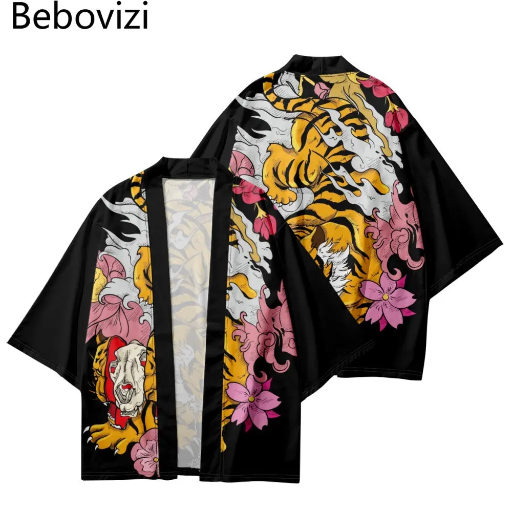 

Anime Tiger Print Kimono Fashion Men Cardigan Haori Japanese Beach Yukata Asian Clothing