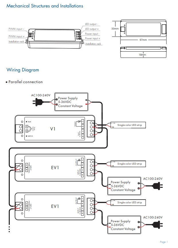 Description Picture 3 of item1 2 3 4 Channel Constant Voltage Power Repeater PWM Signal Amplifier Controller For Single Color/CCT/RGB/RGBW LED Strip Lights