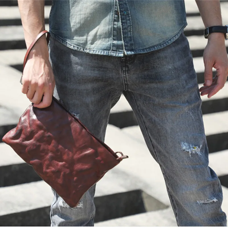 

Vintage luxury genuine leather men multifunctional clutch bag simple organizer designer real cowhide large-capacity phone wallet