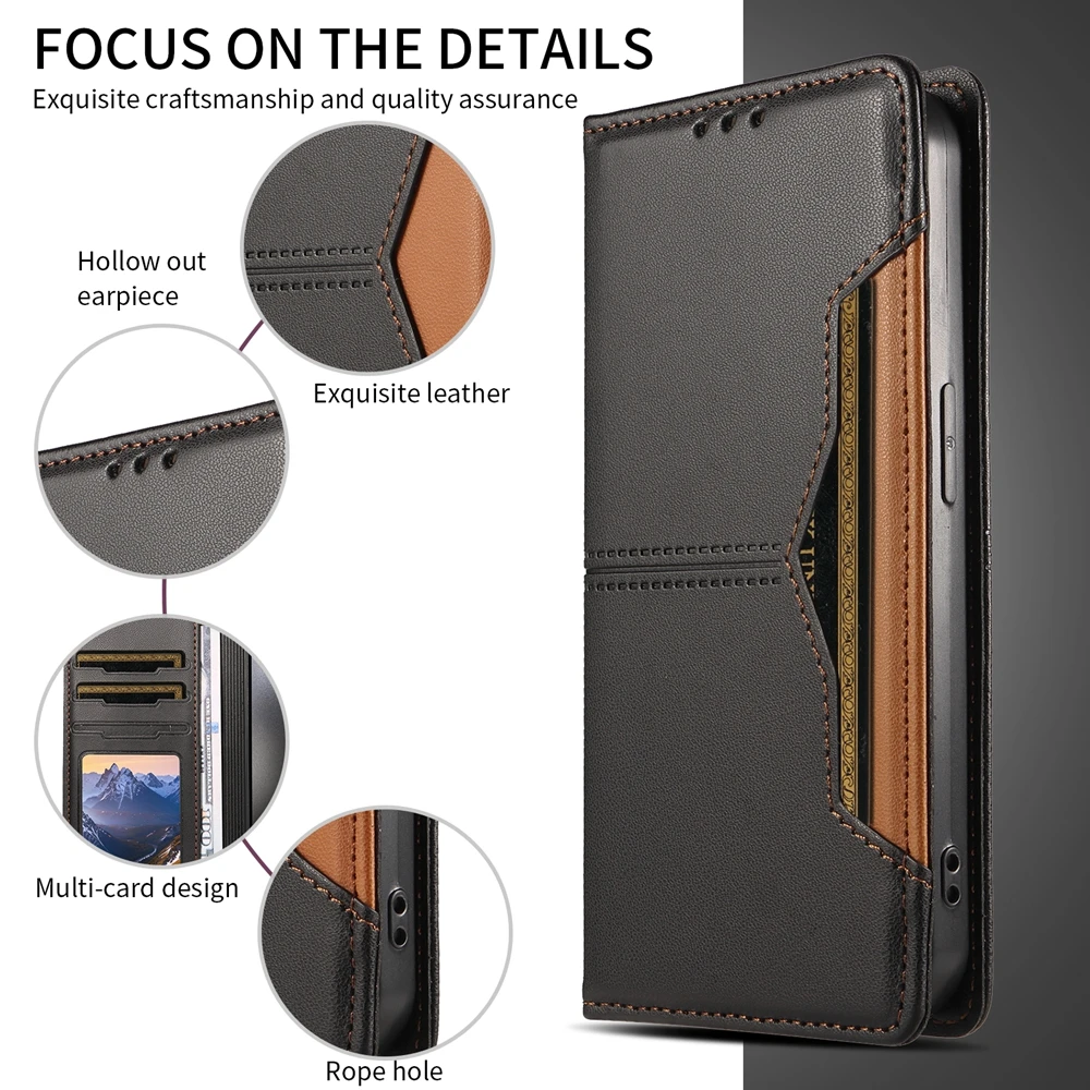 Magnetic Leather Wallet Case with Card Slot