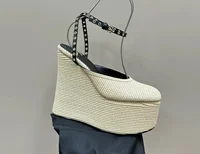 Summer Grass Woven Platform Sandals Women Wedge Heel Thick Soled Sandals Ankle Strap Supper High Heels Party Women's Sandals New - Image 6