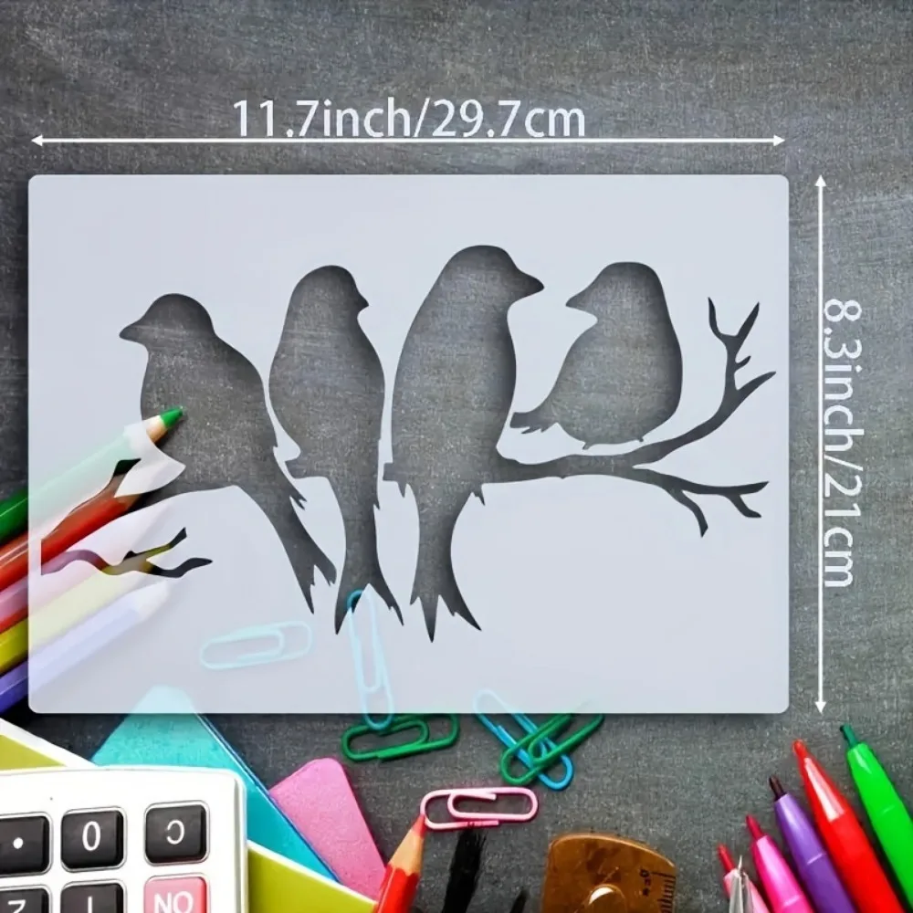 1PC A4 버드 스텐실 DIY 페인팅을위한 재사용 가능한 드로잉 템플릿 벽 예술 가구 장식 스크랩북 공예