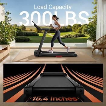 3.0HP Brushless Foldable Home Treadmill | 300LB Capacity | HR Monitor & Dual Shock Absorption | Cup/Phone Holder | Quiet Design 6