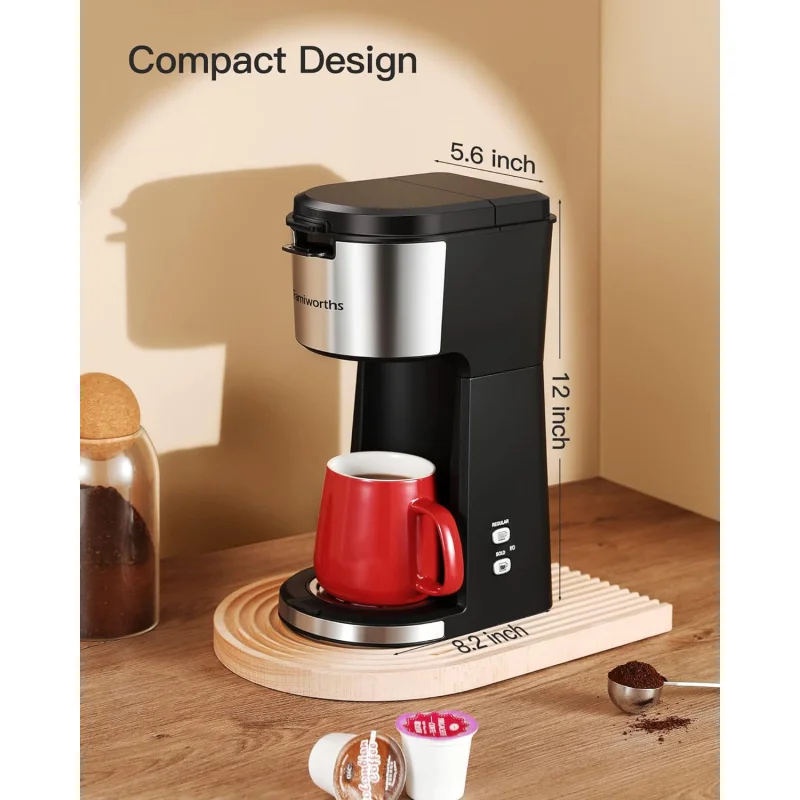 Single Serve Coffee Maker for K Cup & Ground , With Bold Brew, One , 6 to 14 oz. Sizes, Fits Travel M