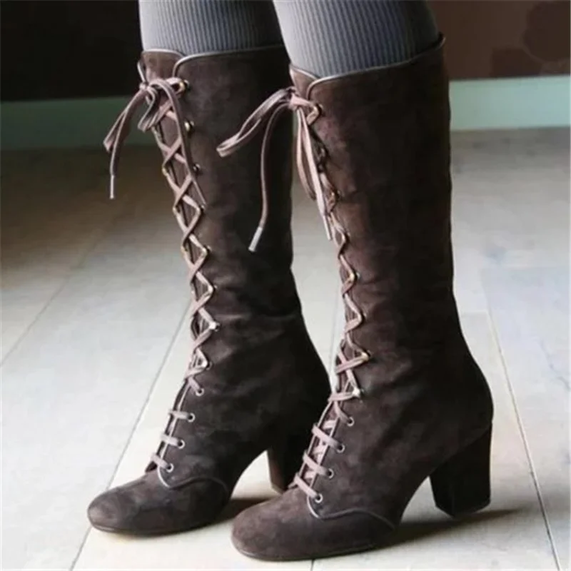 Botas-con-cordones-para-Mujer-botines-de-tac-n-alto-y-redondo-estilo ...