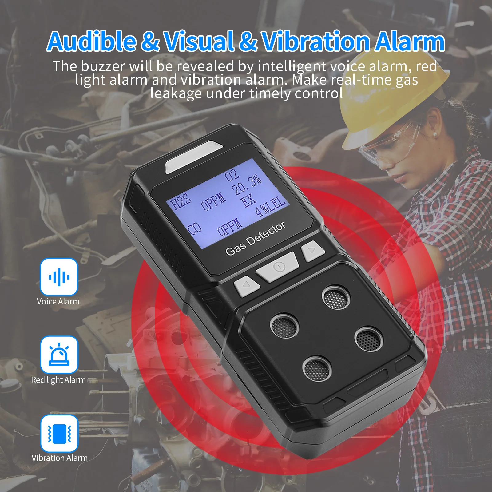 Rechargeable Portable 4 Gas Detector Multi Gas Monitor Air Quality Tester Analyz