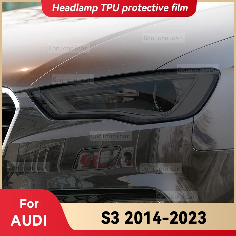 

Для AUDI S3 2014-2023 2022 Автомобильная фара, дымчатый черный цвет, фотография передней лампы, изменение цвета, стикер, аксессуары