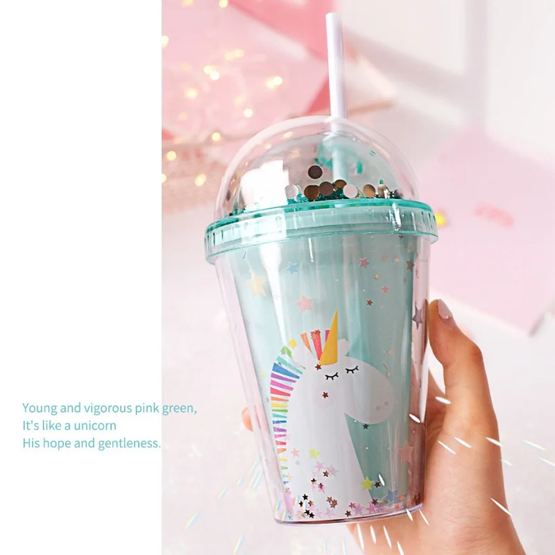 Cute Tumbler with Lid and Straw Double Wall Insulated Acrylic Cup for Girls  Women Kids, 18oz/550ml (Unicorn)