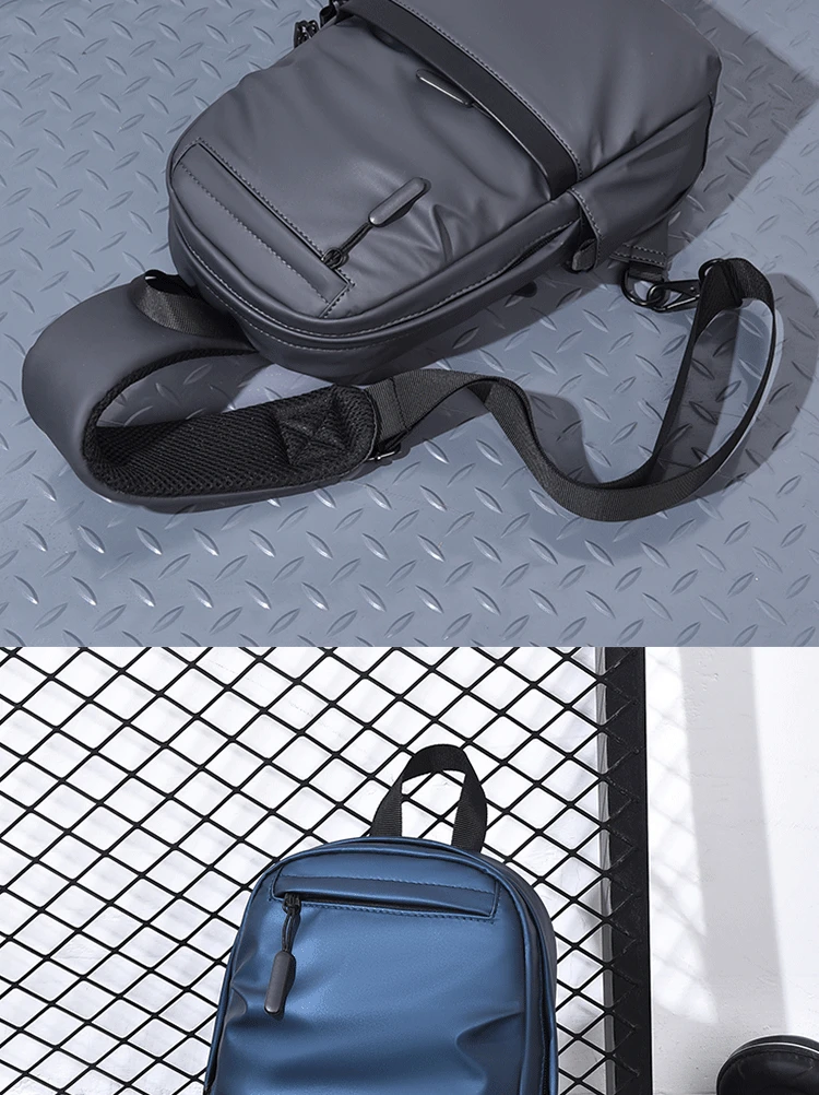 Neue trendige lässige Leder-Membran-Brusttasche für Herren, spritzwassergeschützte multifunktionale Umhängetasche – Detail 7