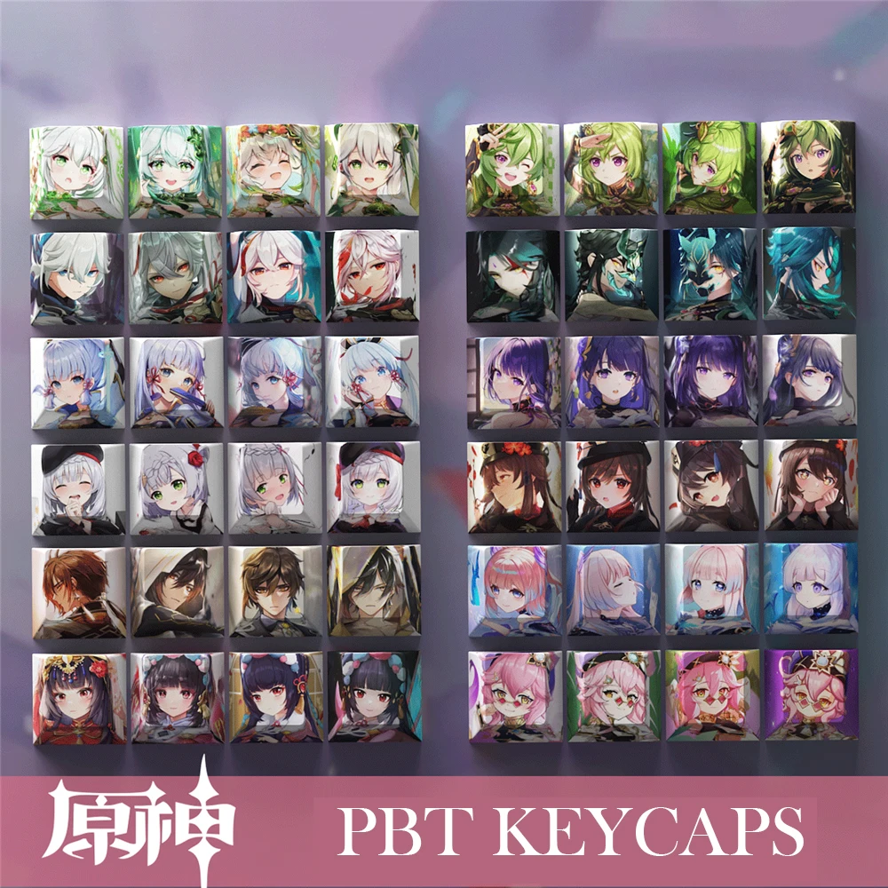 Genshin Impact Keycaps para Teclado Mecânico Faça Você Mesmo Anime Tampas de Teclado Perfil Cereja Altura r4 Personagem do Jogo Personalizado