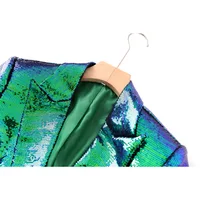 Eye-catching Occasion Wearing Women Clothing Shining Bling Gradient Color Dark Green Sequins 2PCS Blazers Shorts Sets 2