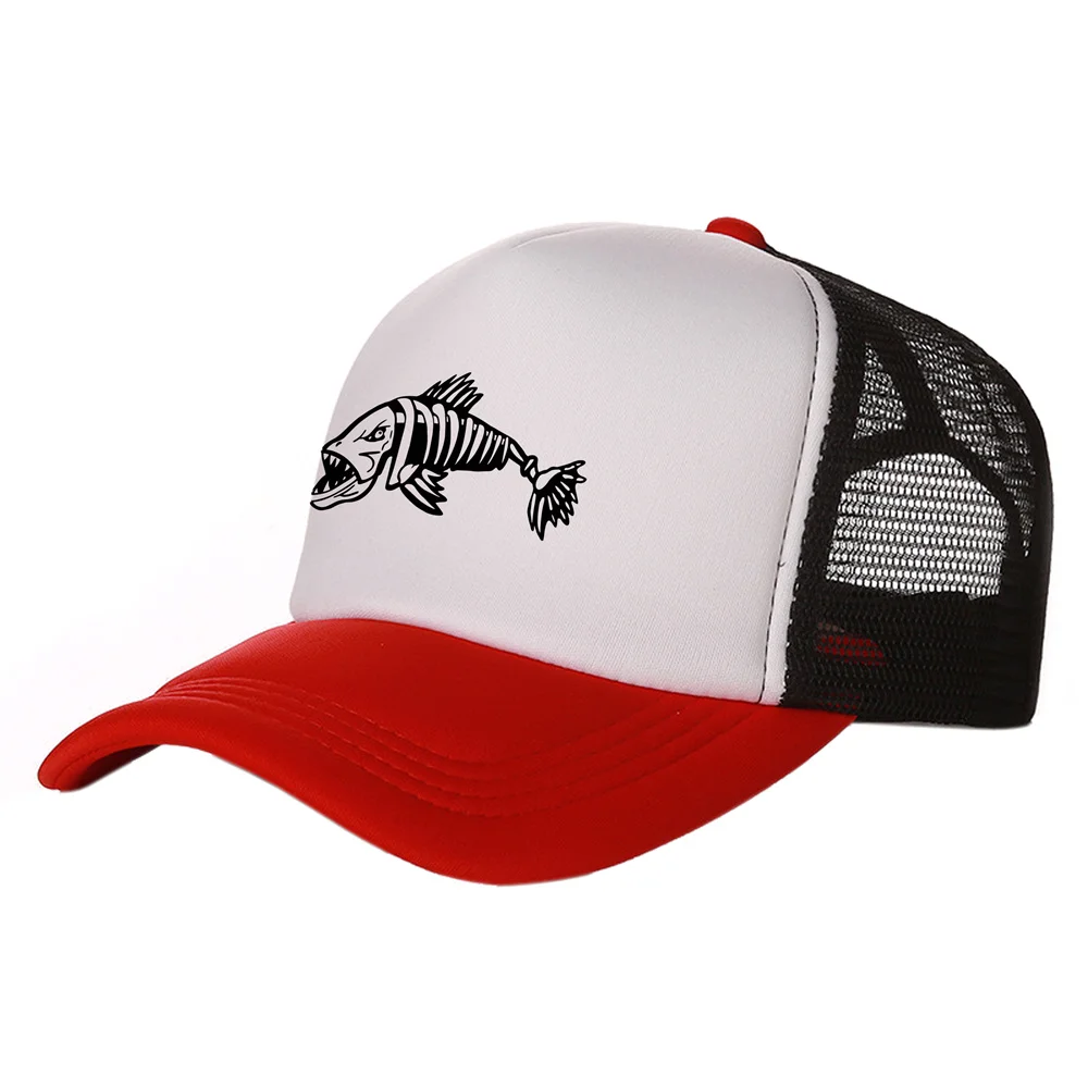 Men Outdoor Fishing Cap Fishing Hat Trucker Caps Hunting Has Fish Bones ...