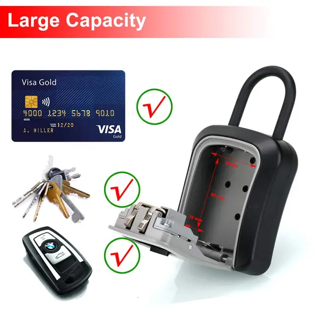 Wall Mount Key Lock Box with 4-Digit Combination, Resettable Code Outdoor Waterproof Lockbox for House Keys and Spare Keys ﻿ 3