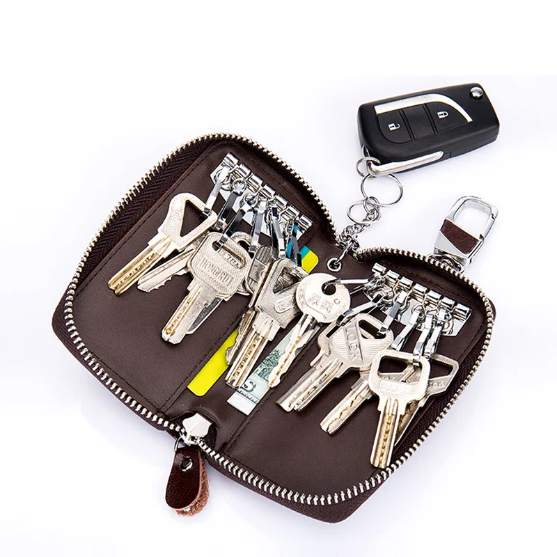 Mini Zipper Key Bag Keychain Men Women Key Holder Organizer Pouch Cow Split Leather Car Key Bag Wallet Housekeeper Key Case