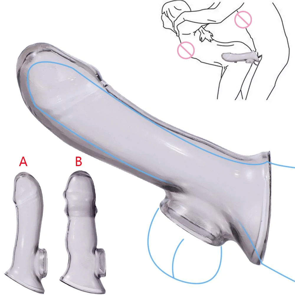 Penis sleeve penis condom penis enlargement reusable penis sleeves high elastic condoms cock soft extender enlargement delay ejaculation sex toys for men couple sex product