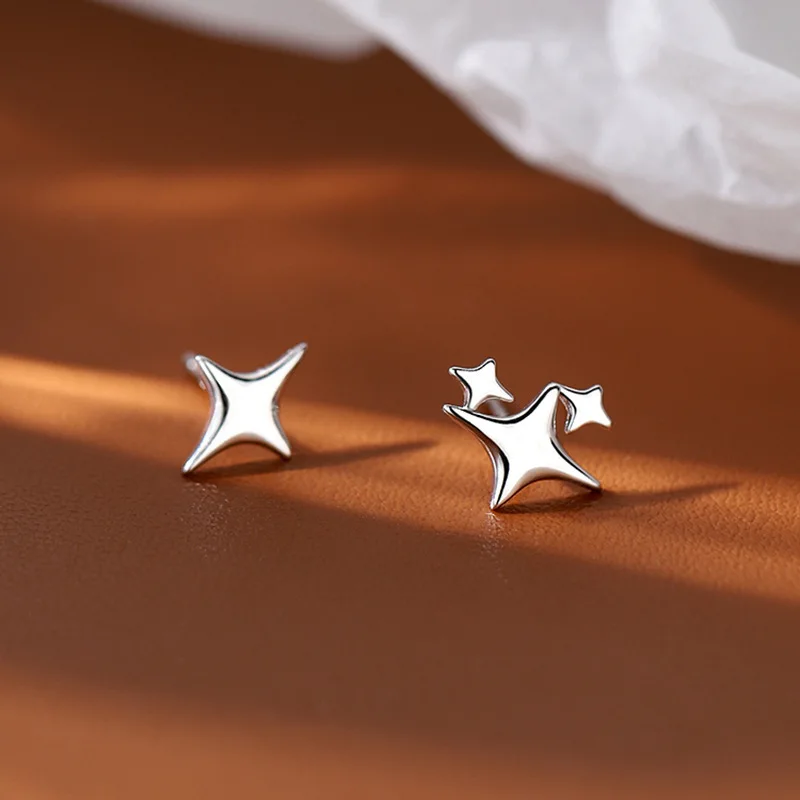 S925 Silver Needle Gold Color Star Small Stud Earrings For Women Girl Korean Tiny Asymmetry Cross Earring Summer Jewelry Gift - Image 3