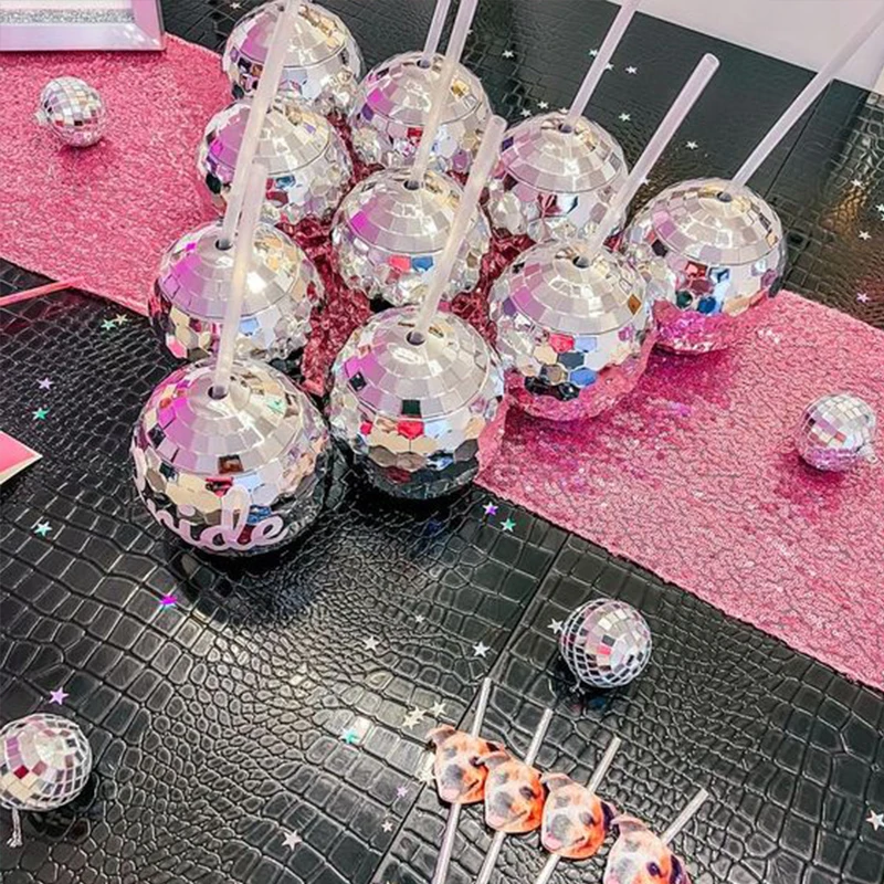580ml Disco Ball Cups Silver Flash Cocktail Cup With Straw