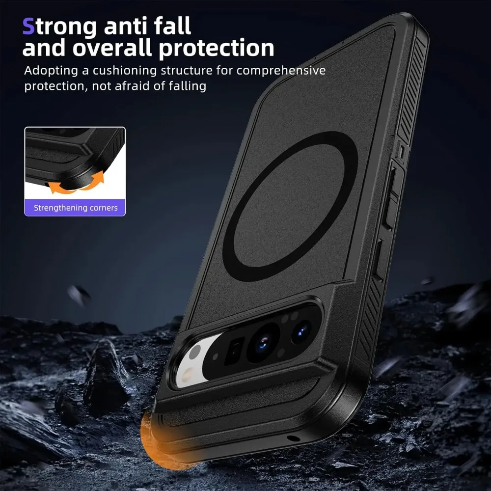 Shockproof Military Grade Armor MagSafe Case with Magnetic Charging and Rugged Bumper Back Cover