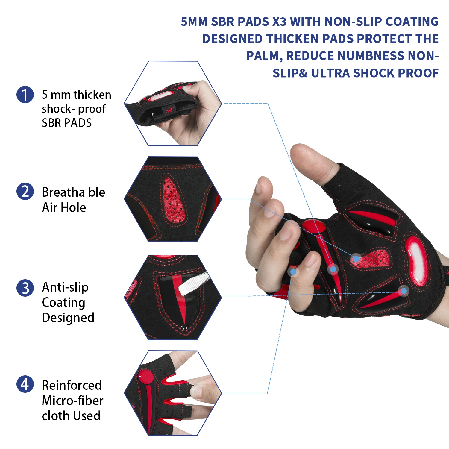 Bike Gloves 5MM Liquid Gel Pads Shock-Absorbing Breathable for Men Women Cycling