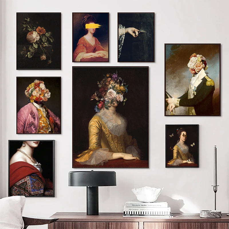 Gewijzigd Vintage Portret Print Art Canvas Schilderij Vrouwelijke Muur Surreal Rococo Barokke Poster Thuis Wall & Schoonschrift| - AliExpress