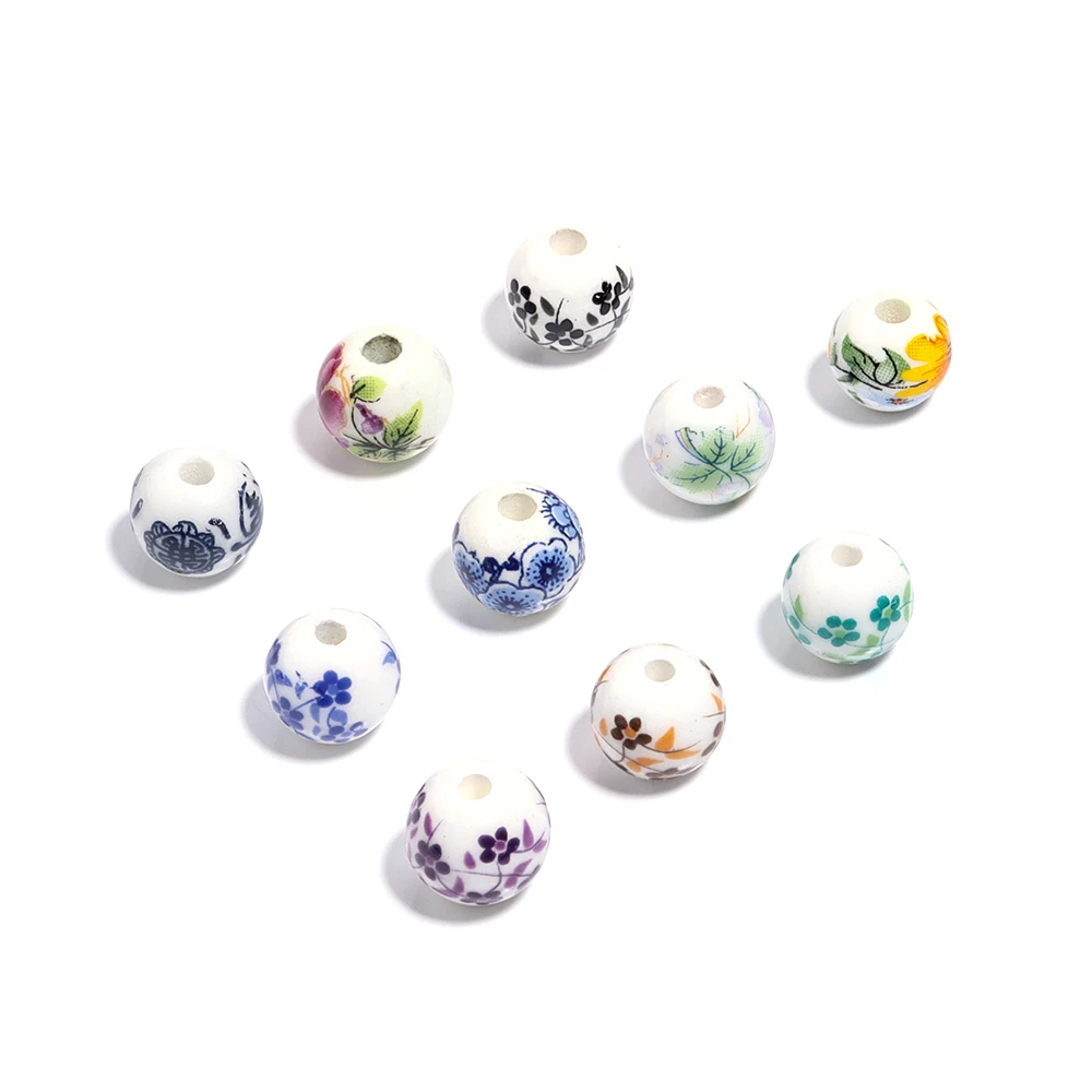 Handmade Blue and White Ceramic Flower Beads – 50Pcs Set
