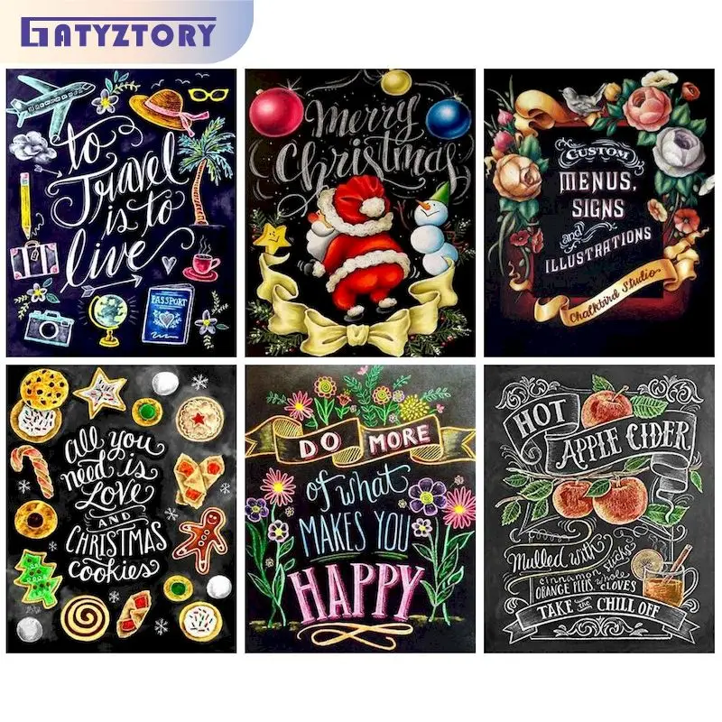

GATYZTORY 5d DIY Diamond Painting chalkboard drawing Full Square/round Diamond Embroidery Mosaic Landscape Home Decoration