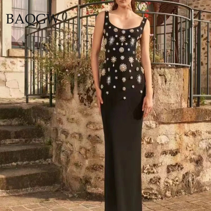 

New Design Women's Sexy Luxury Diamond Patchwork Bandage Long Dresses for Women Sleeveless Slim Fit Maxi Evening Party Dress