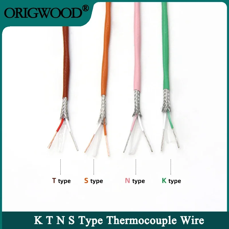 

1/5/10m Thermocouple Wire K T N S Type 2 Cores PTFE Insulator Shielded Line High Temperature Measuring Compensation Cable