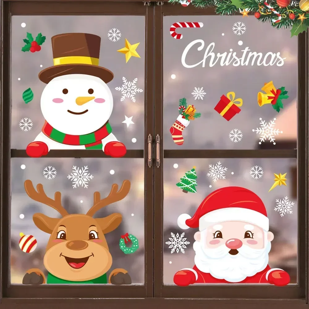 Christmas Glass Stickers Home Decor Ornaments Xmas Snowflake Santa Claus Door Shop Window Sticker New Year Christmas Decoration