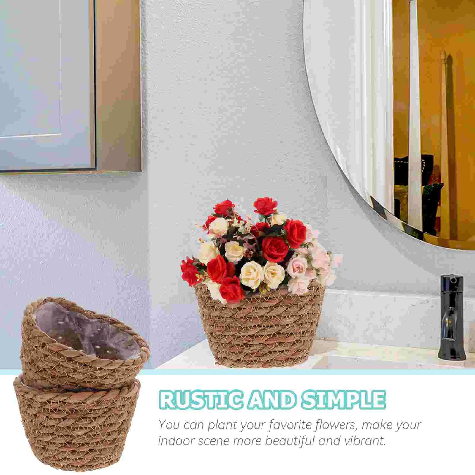 

2 Pcs Straw Flower Pot Woven Planter Basket for Home Pots Indoor Plants Garbage Cans Garden Baskets Planters
