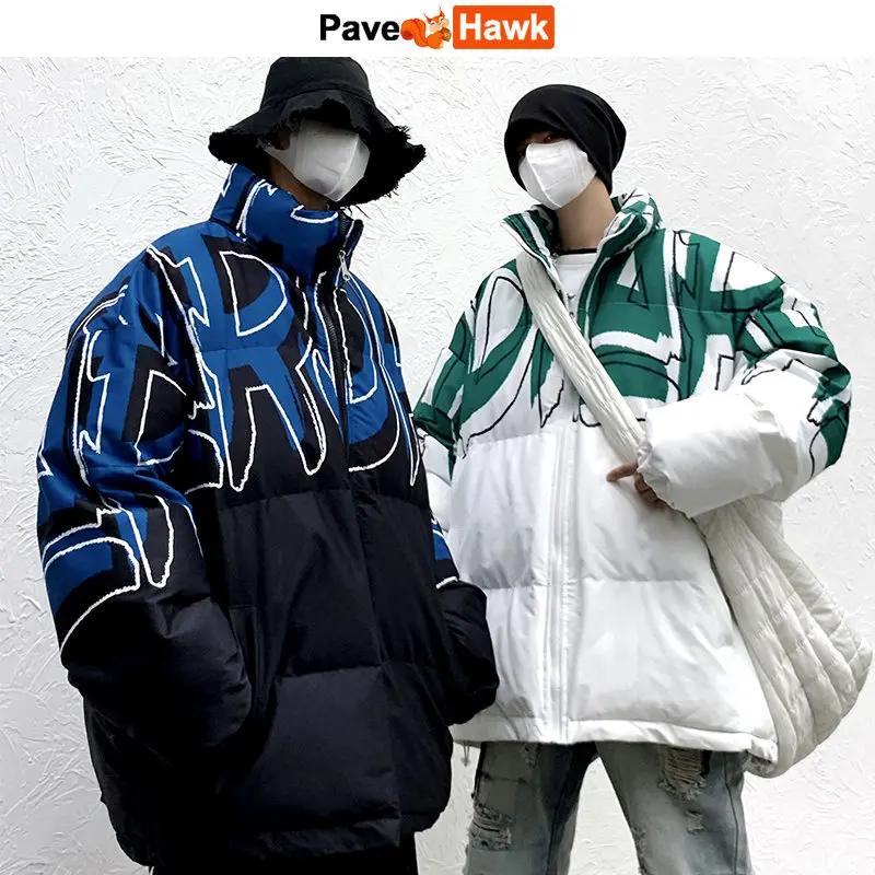 

Winter Puffer Jacket Parka Men Winter Warm Plus Size Thicken Padded Coat Casual Streetwear Graffiti Letter Windproof Outwear New