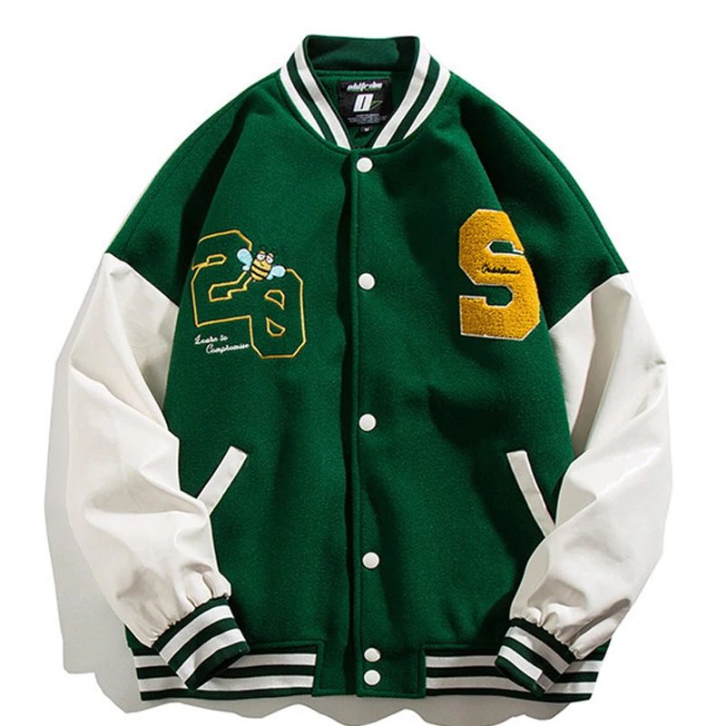 Americano do vintage verde beisebol cyber y2k básico jaqueta primavera  roupas para techwear solto bf vestuário