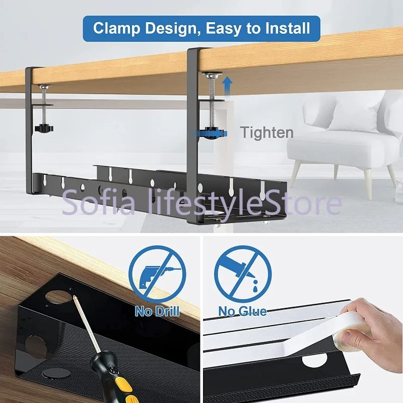 Iron Under Desk Cable Organizer Desk Wire Storage Rack Cable Tray Wire Management Tray Home Office Standing Countertop Shelves