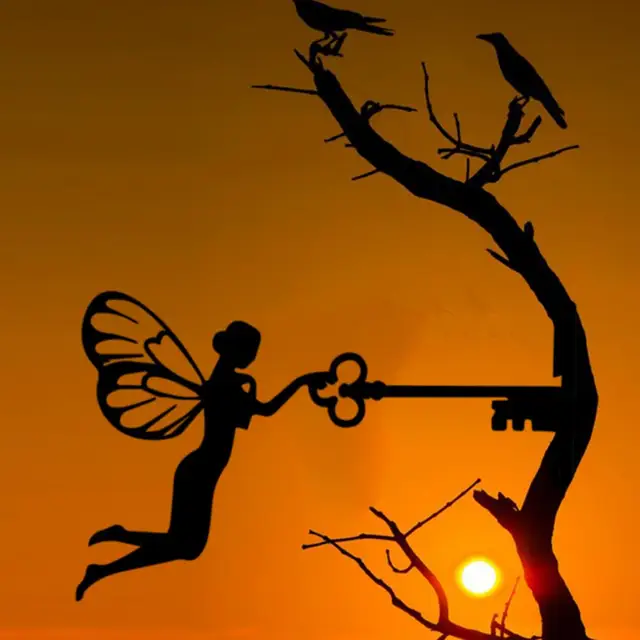 Fém Vas Rusztikus Ülő Tündér Sziluett Kert Otthoni Fali Művészet Szobor Háztáji Gyep Terasz Fa Dekoráció - Image 4