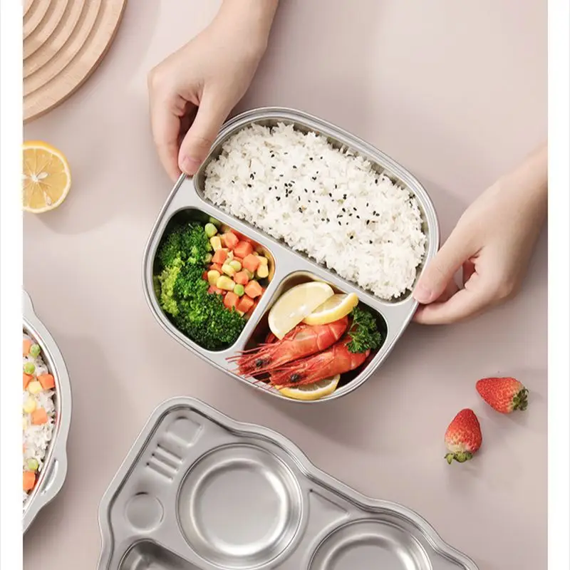 Aixiangru Children's Dinner Plates Cartoon Cute Plates Stainless Steel 304 Filleted Corner Animal Shape Chinese Food Plate