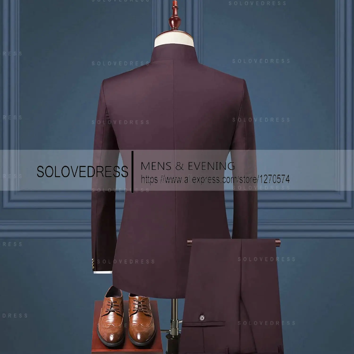 2 Pieces Men's Chinese Tunic Suit   Formal Suits   Single Breasted  for Groomsmen  Wedding Tailored Fit  (Blazer+Pants)