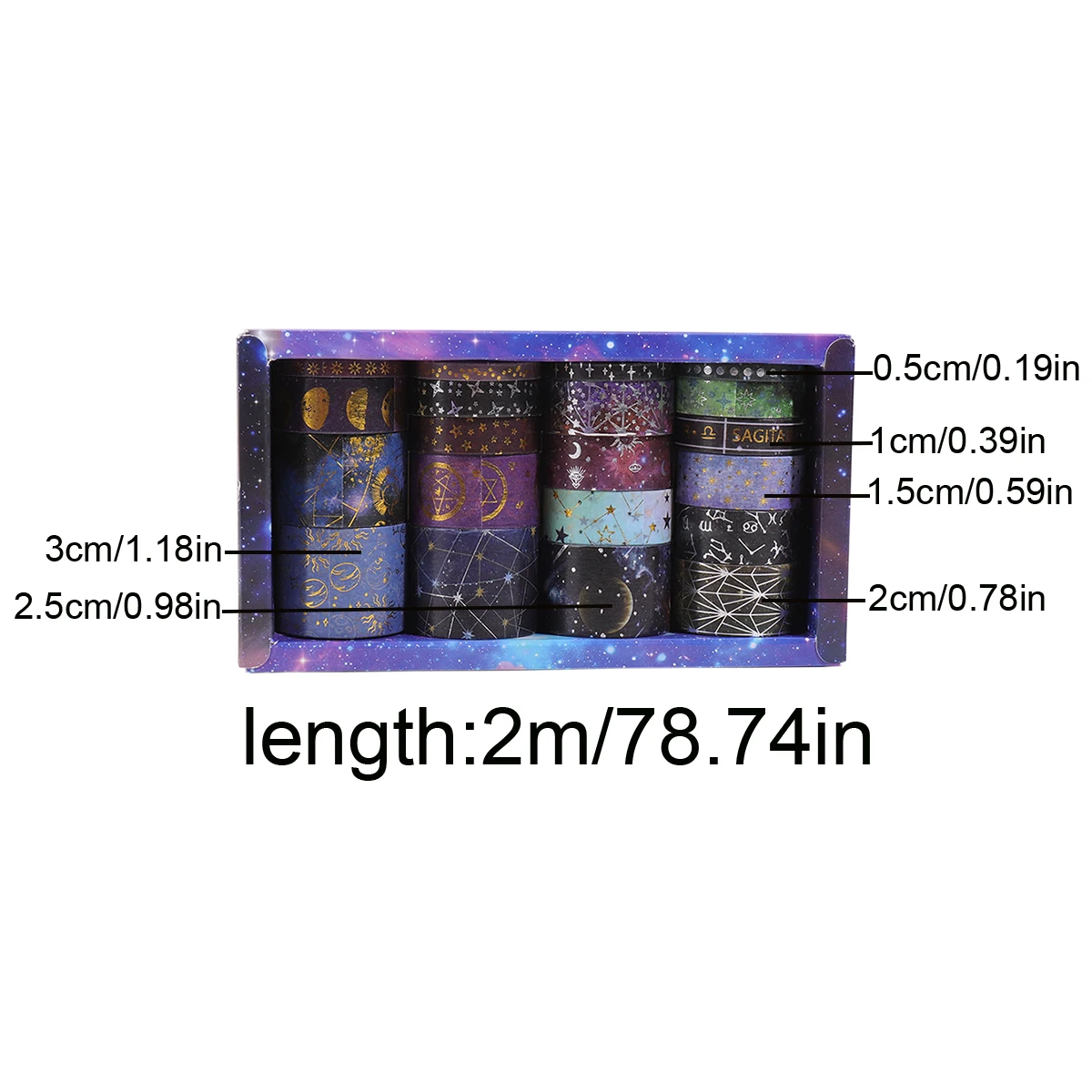 20 롤 별자리 별이 빛나는 하늘 포일 와시 테이프, 530mm 폭 2m 길이 스크랩북 DIY 공예 장식 용품