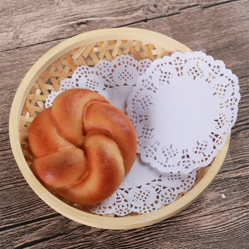 Round Flower Bottom Paper Placemat 140pc Fried Food Mat Dinner Plate Oil Absorbing Paper White Lace Dessert Napkin Baking Parts