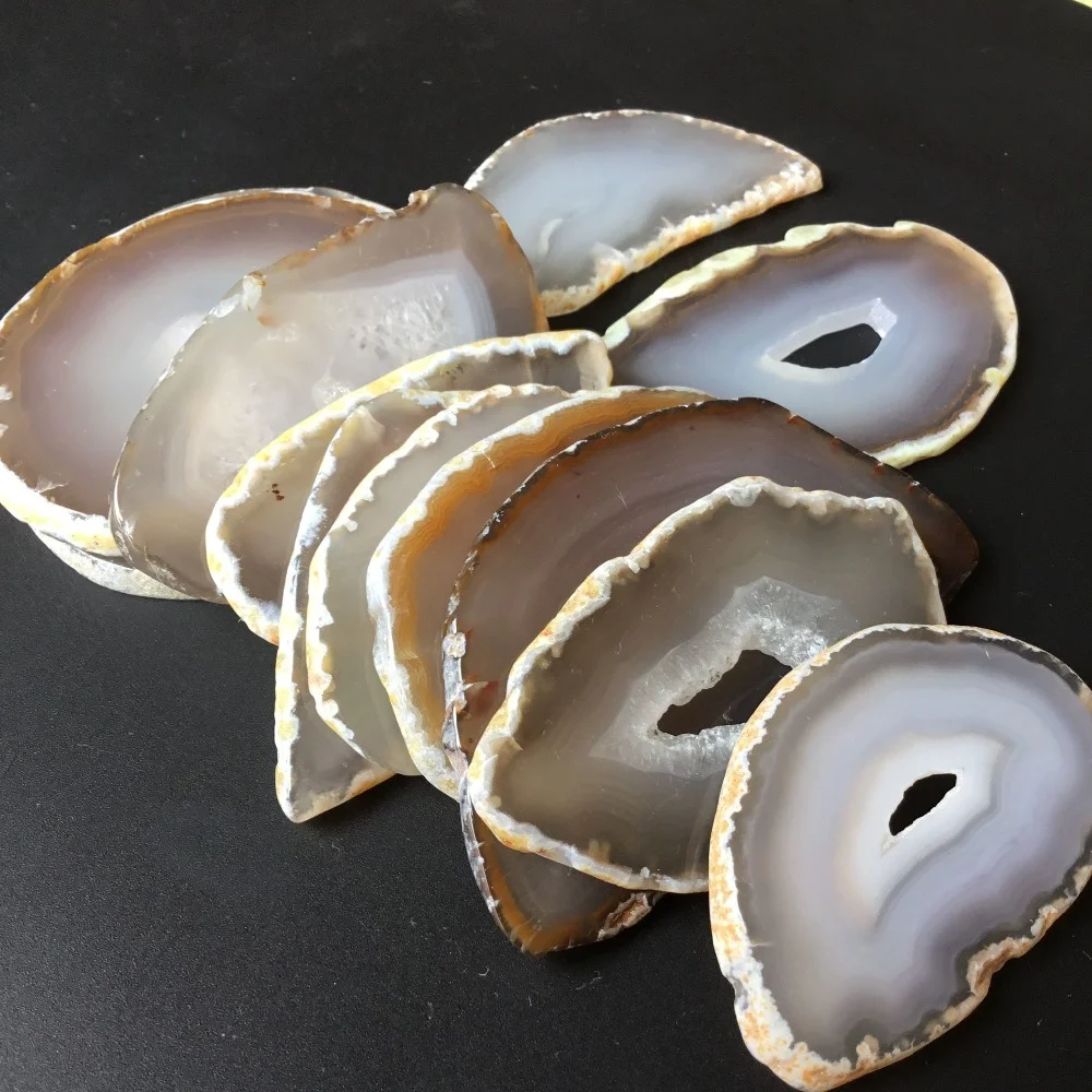 6pcs Natural white agate slice Grey agate stone slices 6