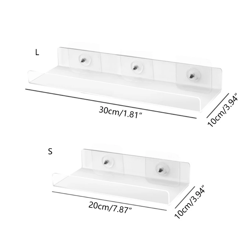 Acrylic Bathroom Shelves 1Pack Clear Shower Floating Shelf w/ Hooks No  Drilling