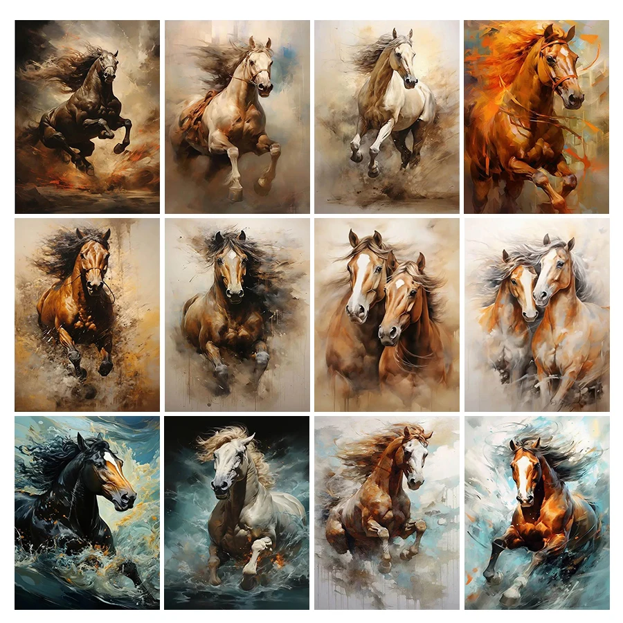 5D Diamond Painting Three Horses Galloping in the River Kit